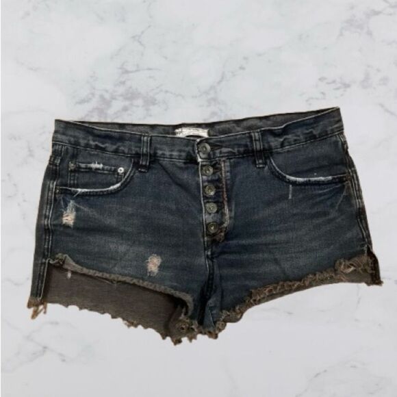 Free People Black Jean Shorts Distressed Cut-Off Style - Picture 1 of 8